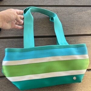 Harvey’s Mercedes Benz Turquoise & Green Striped Canvas Tote Bag